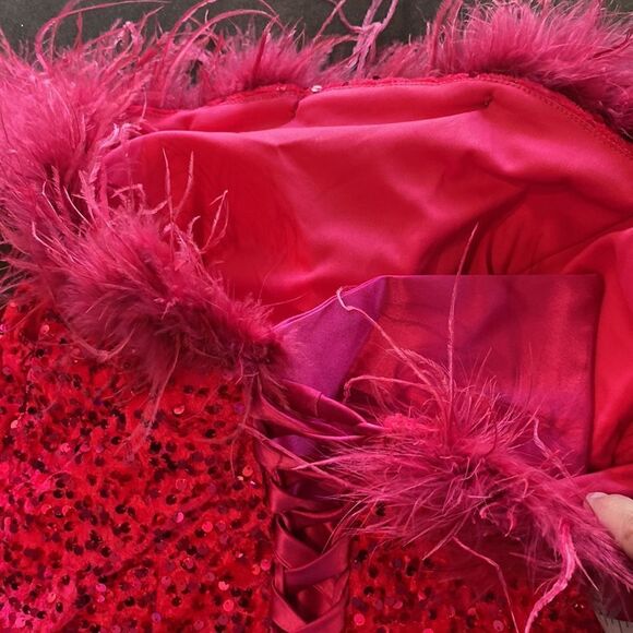 Women’s Pink Short Feather & Sequin One Shoulder Prom Party Dress Size 14 *READ - Picture 14 of 16